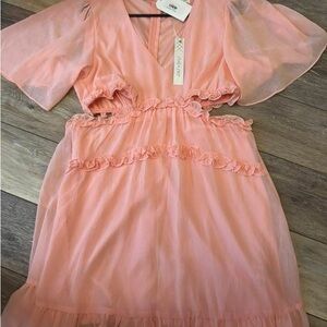 She + Sky Peach Ruffled Womens Dress